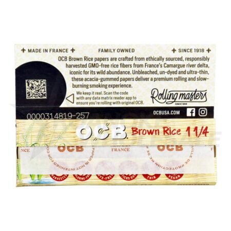 OCB BROWN RICE ROLLING PAPERS 1 1/4 SIZE 24PCS - Image 2